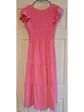 By The River Tiered Smocked Maxi Dress Pink Sz S Boho Summer cr2179